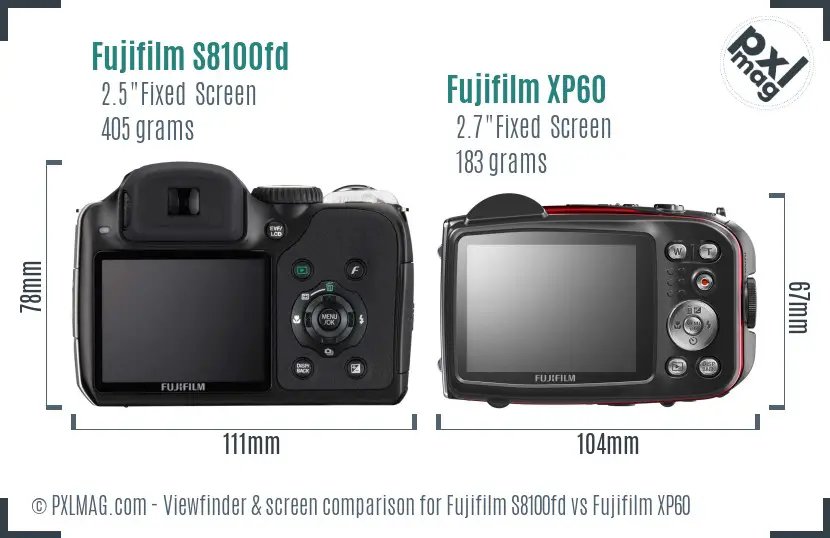 Fujifilm S8100fd vs Fujifilm XP60 Screen and Viewfinder comparison