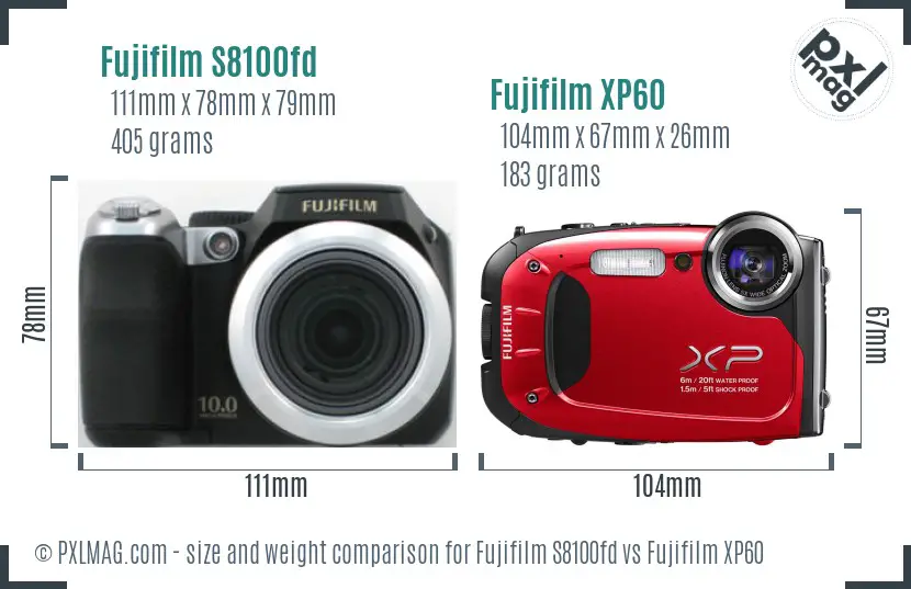 Fujifilm S8100fd vs Fujifilm XP60 size comparison
