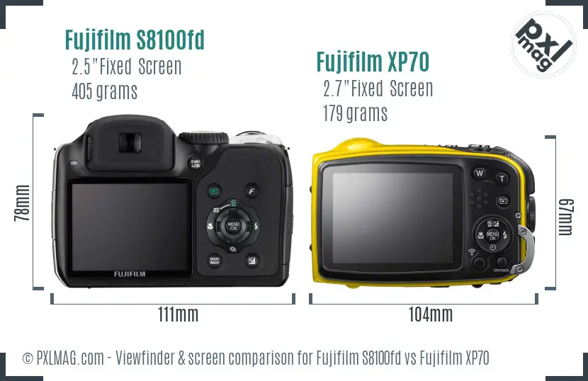 Fujifilm S8100fd vs Fujifilm XP70 Screen and Viewfinder comparison