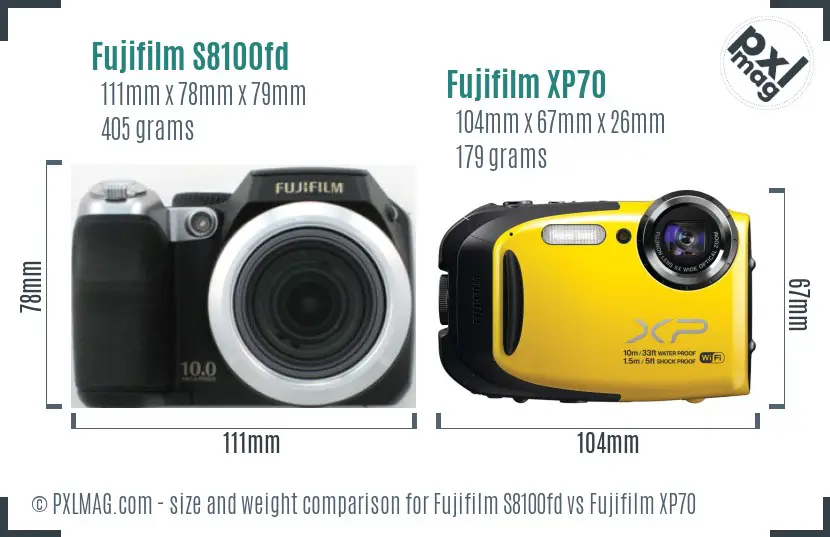 Fujifilm S8100fd vs Fujifilm XP70 size comparison