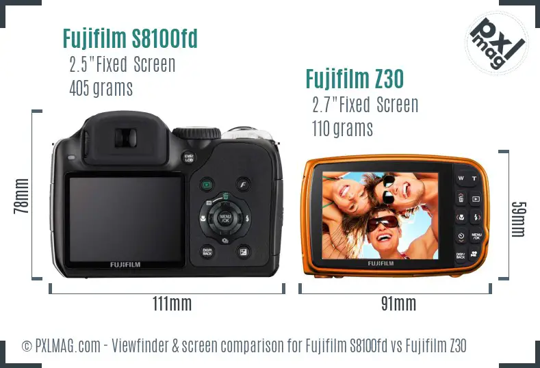 Fujifilm S8100fd vs Fujifilm Z30 Screen and Viewfinder comparison