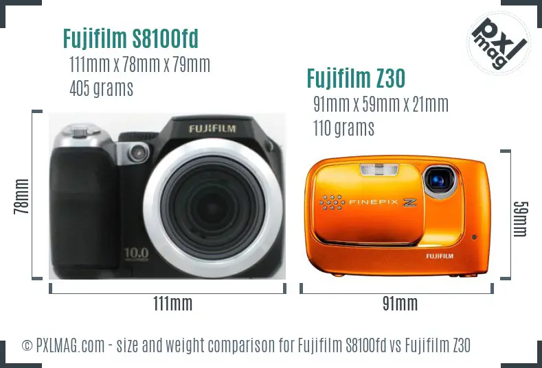 Fujifilm S8100fd vs Fujifilm Z30 size comparison
