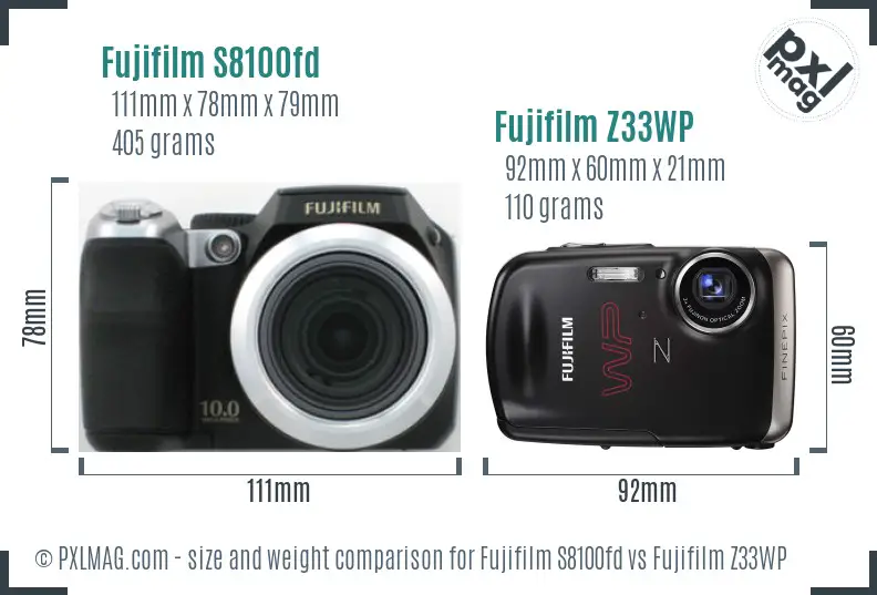 Fujifilm S8100fd vs Fujifilm Z33WP size comparison