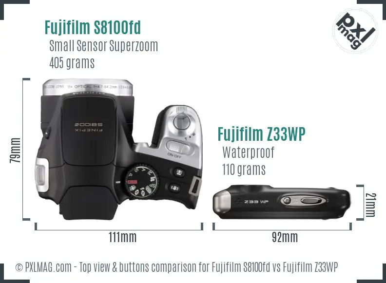 Fujifilm S8100fd vs Fujifilm Z33WP top view buttons comparison