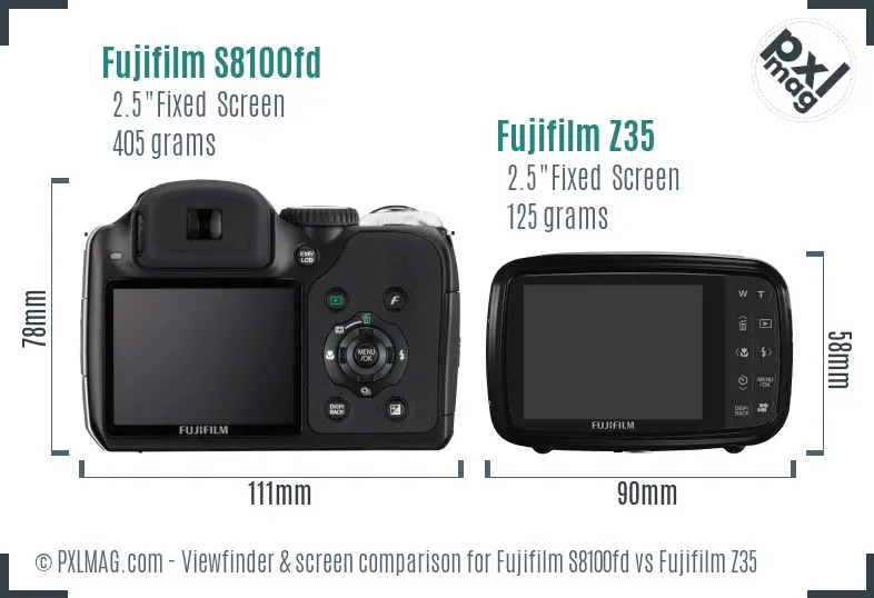 Fujifilm S8100fd vs Fujifilm Z35 Screen and Viewfinder comparison