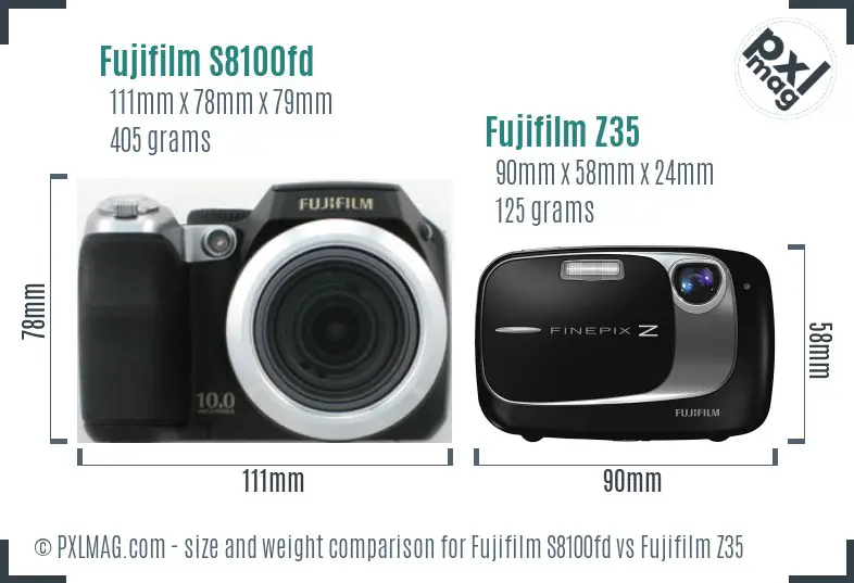 Fujifilm S8100fd vs Fujifilm Z35 size comparison