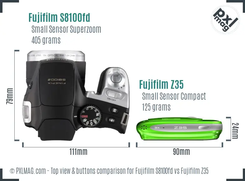 Fujifilm S8100fd vs Fujifilm Z35 top view buttons comparison