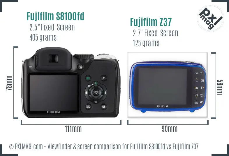 Fujifilm S8100fd vs Fujifilm Z37 Screen and Viewfinder comparison