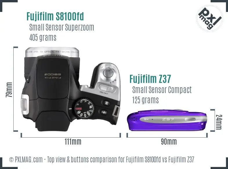 Fujifilm S8100fd vs Fujifilm Z37 top view buttons comparison