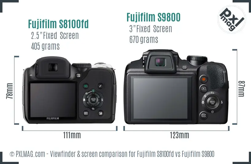 Fujifilm S8100fd vs Fujifilm S9800 Screen and Viewfinder comparison