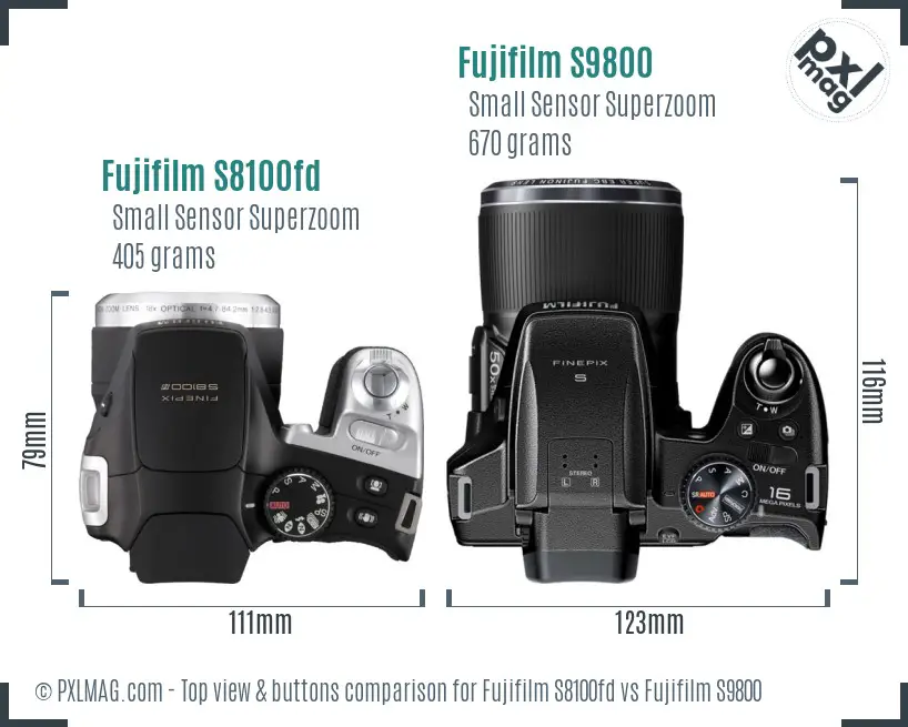 Fujifilm S8100fd vs Fujifilm S9800 top view buttons comparison