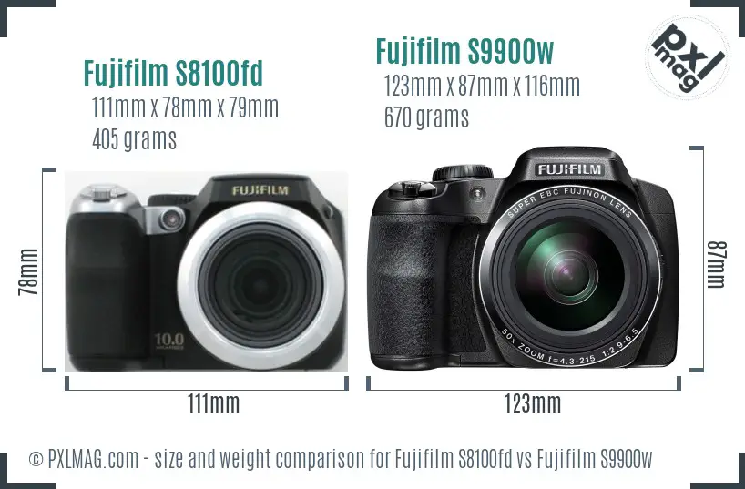 Fujifilm S8100fd vs Fujifilm S9900w size comparison