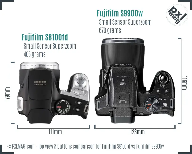Fujifilm S8100fd vs Fujifilm S9900w top view buttons comparison