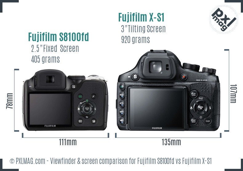 Fujifilm S8100fd vs Fujifilm X-S1 Screen and Viewfinder comparison