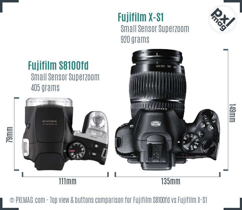 Fujifilm S8100fd vs Fujifilm X-S1 top view buttons comparison