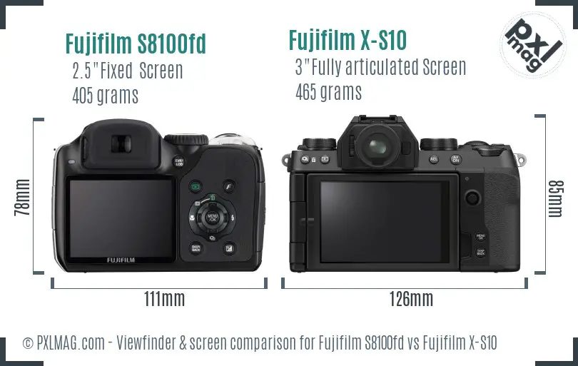 Fujifilm S8100fd vs Fujifilm X-S10 Screen and Viewfinder comparison