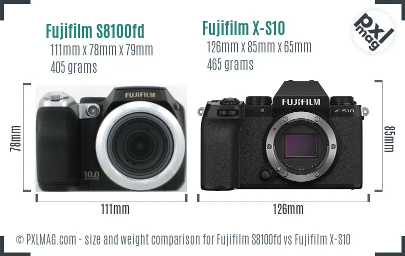 Fujifilm S8100fd vs Fujifilm X-S10 size comparison