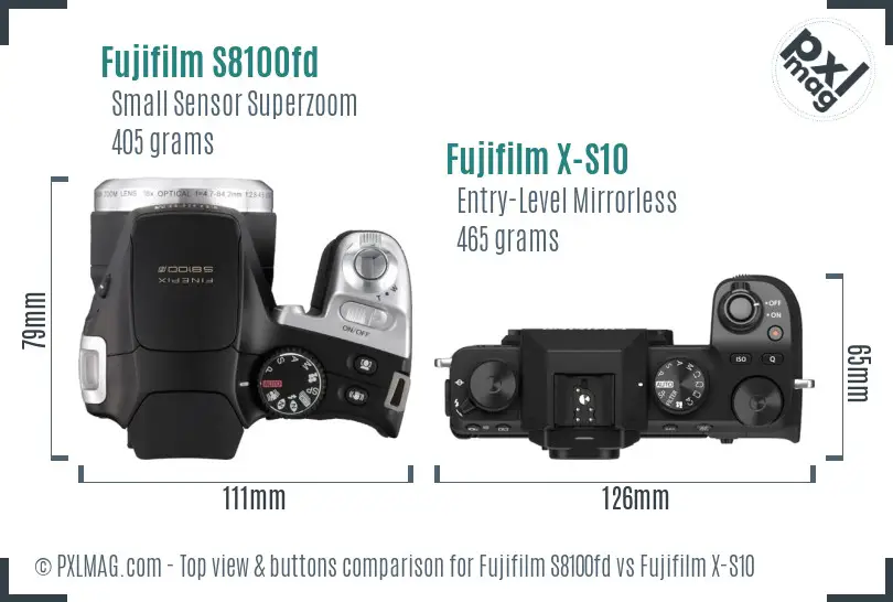 Fujifilm S8100fd vs Fujifilm X-S10 top view buttons comparison