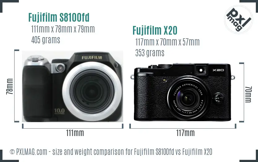 Fujifilm S8100fd vs Fujifilm X20 size comparison