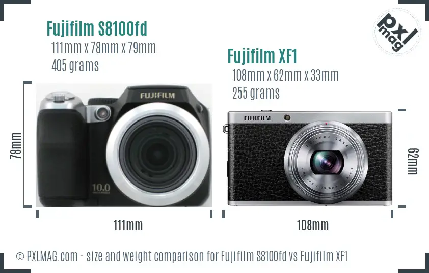 Fujifilm S8100fd vs Fujifilm XF1 size comparison