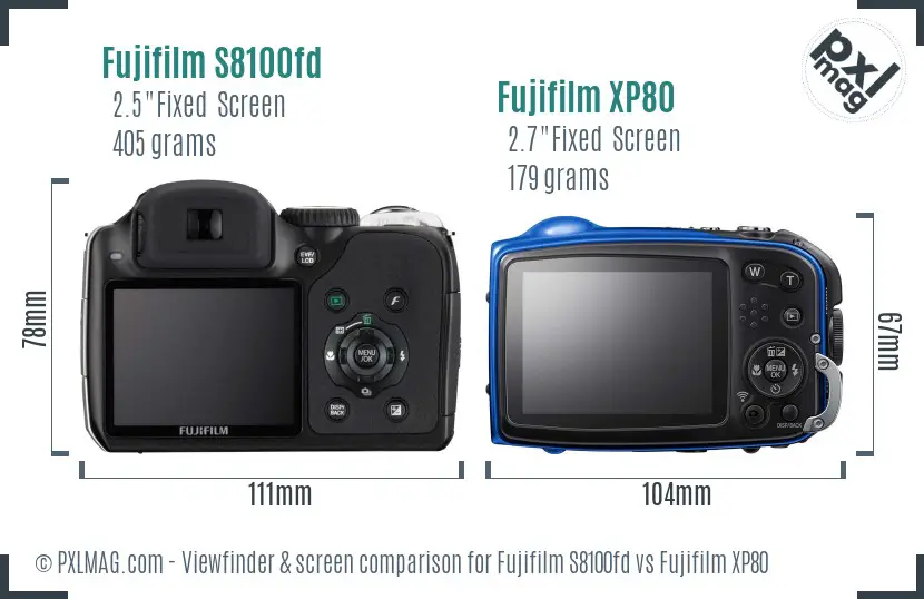 Fujifilm S8100fd vs Fujifilm XP80 Screen and Viewfinder comparison