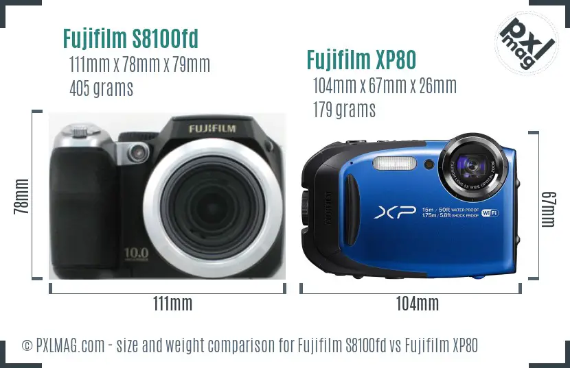 Fujifilm S8100fd vs Fujifilm XP80 size comparison