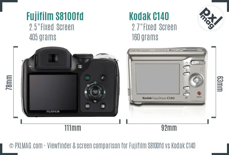 Fujifilm S8100fd vs Kodak C140 Screen and Viewfinder comparison