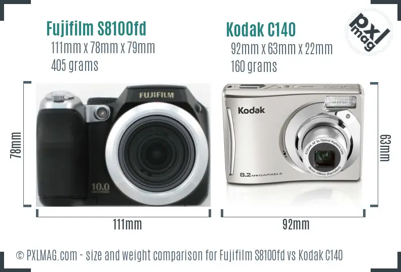 Fujifilm S8100fd vs Kodak C140 size comparison
