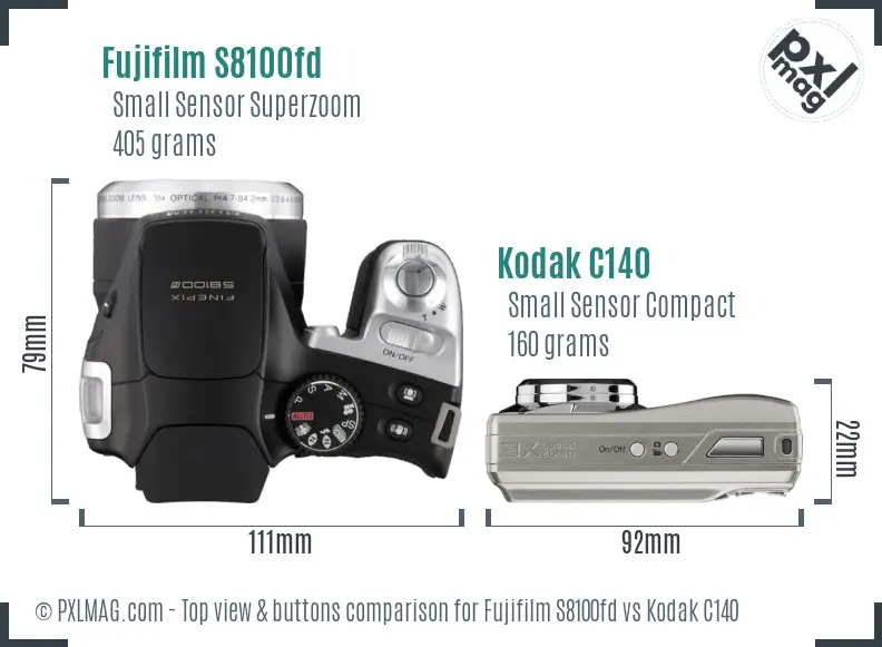 Fujifilm S8100fd vs Kodak C140 top view buttons comparison