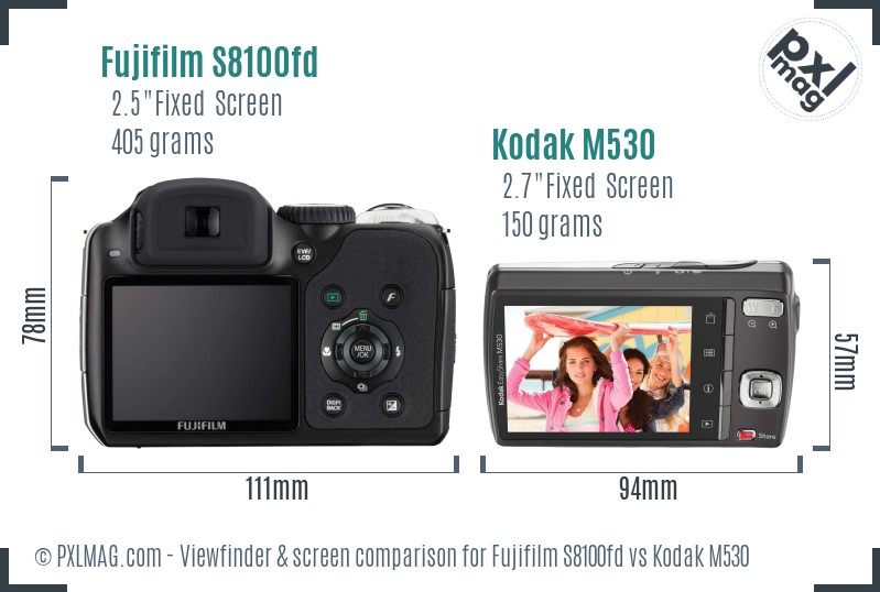 Fujifilm S8100fd vs Kodak M530 Screen and Viewfinder comparison