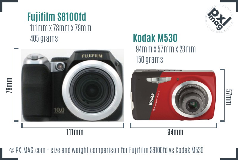 Fujifilm S8100fd vs Kodak M530 size comparison Fujifilm S8100fd vs Kodak M530 size comparison