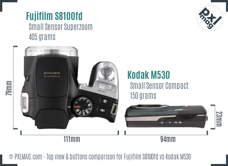 Fujifilm S8100fd vs Kodak M530 top view buttons comparison