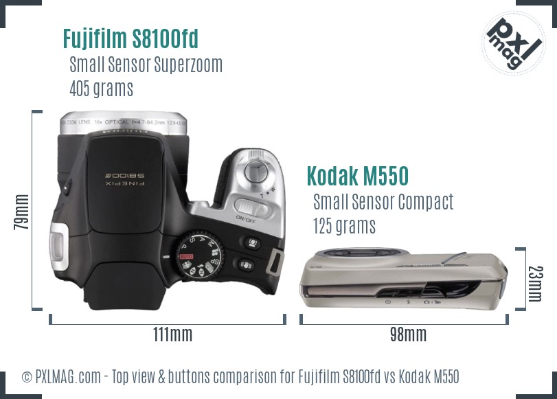 Fujifilm S8100fd vs Kodak M550 top view buttons comparison