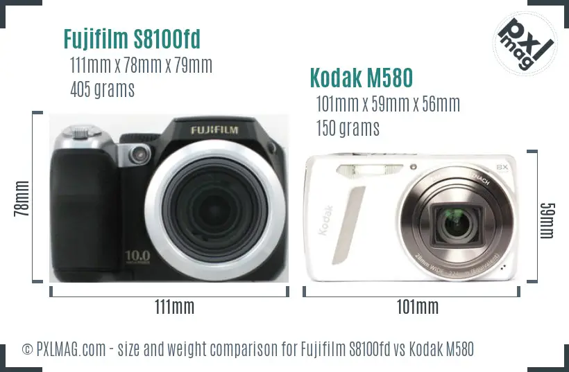 Fujifilm S8100fd vs Kodak M580 size comparison