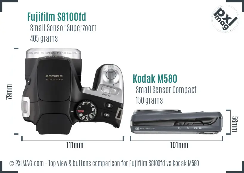 Fujifilm S8100fd vs Kodak M580 top view buttons comparison