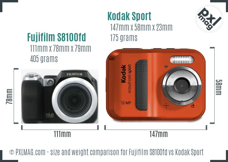 Fujifilm S8100fd vs Kodak Sport size comparison