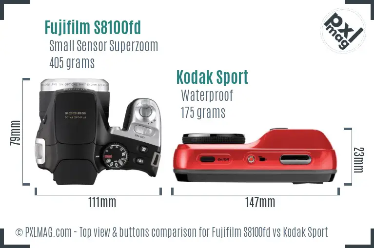 Fujifilm S8100fd vs Kodak Sport top view buttons comparison