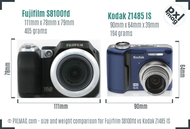 Fujifilm S8100fd vs Kodak Z1485 IS size comparison Fujifilm S8100fd vs Kodak Z1485 IS size comparison