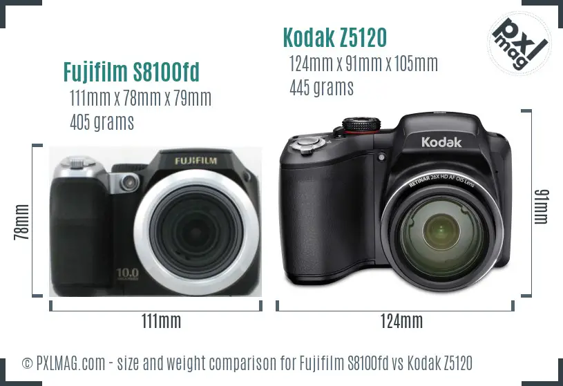 Fujifilm S8100fd vs Kodak Z5120 size comparison