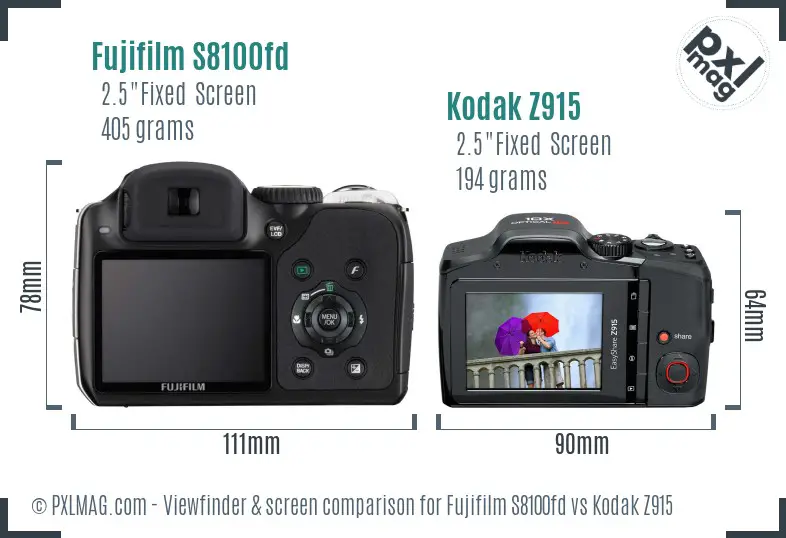 Fujifilm S8100fd vs Kodak Z915 Screen and Viewfinder comparison