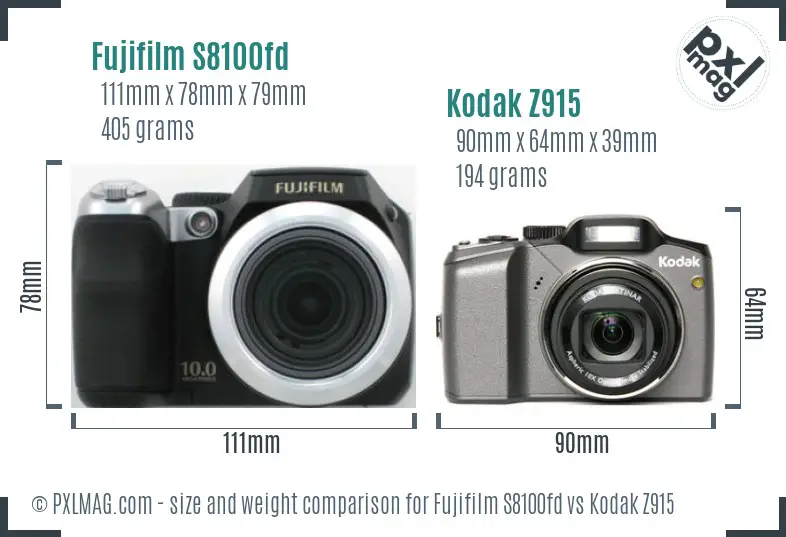 Fujifilm S8100fd vs Kodak Z915 size comparison