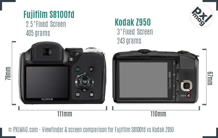 Fujifilm S8100fd vs Kodak Z950 Screen and Viewfinder comparison Fujifilm S8100fd vs Kodak Z950 Screen and Viewfinder comparison