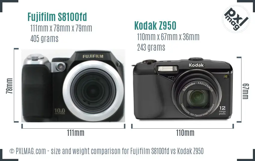 Fujifilm S8100fd vs Kodak Z950 size comparison Fujifilm S8100fd vs Kodak Z950 size comparison