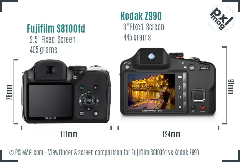 Fujifilm S8100fd vs Kodak Z990 Screen and Viewfinder comparison
