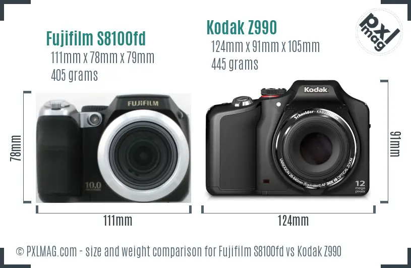 Fujifilm S8100fd vs Kodak Z990 size comparison