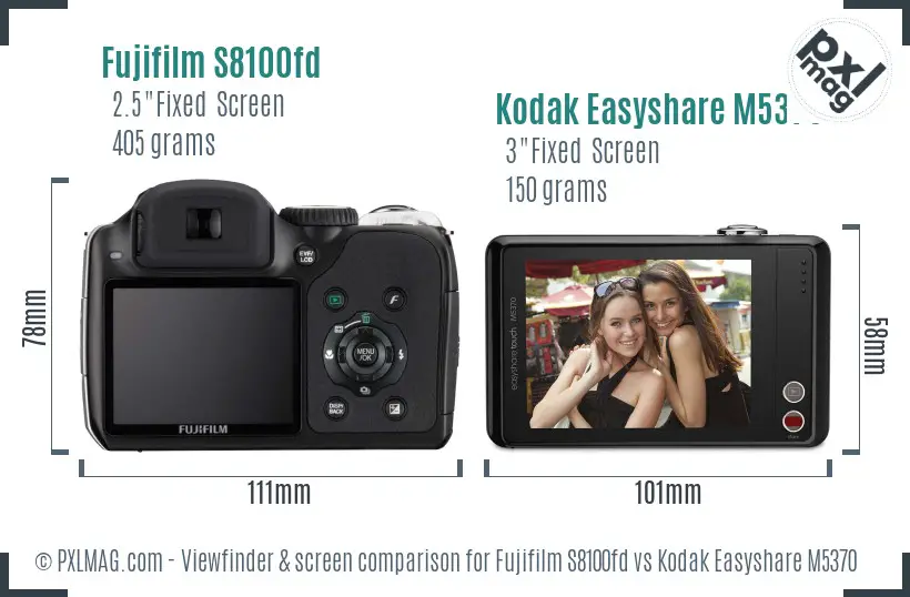 Fujifilm S8100fd vs Kodak Easyshare M5370 Screen and Viewfinder comparison