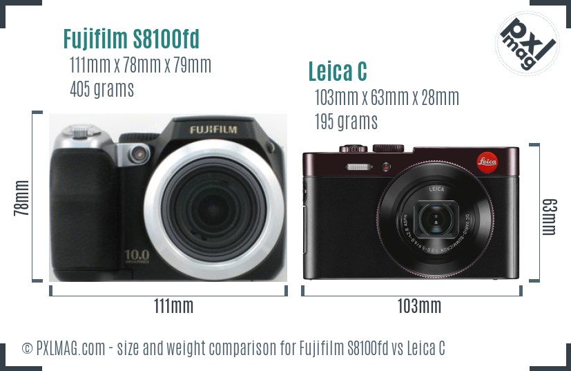 Fujifilm S8100fd vs Leica C size comparison