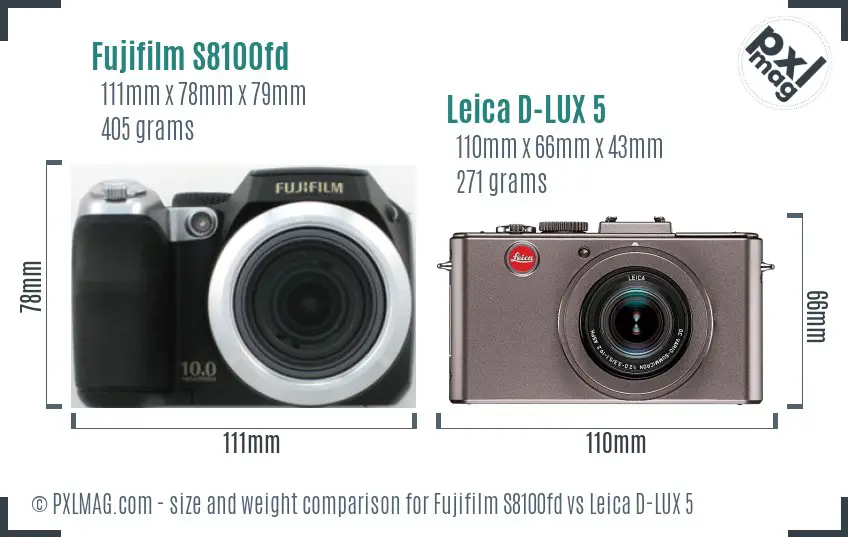 Fujifilm S8100fd vs Leica D-LUX 5 size comparison