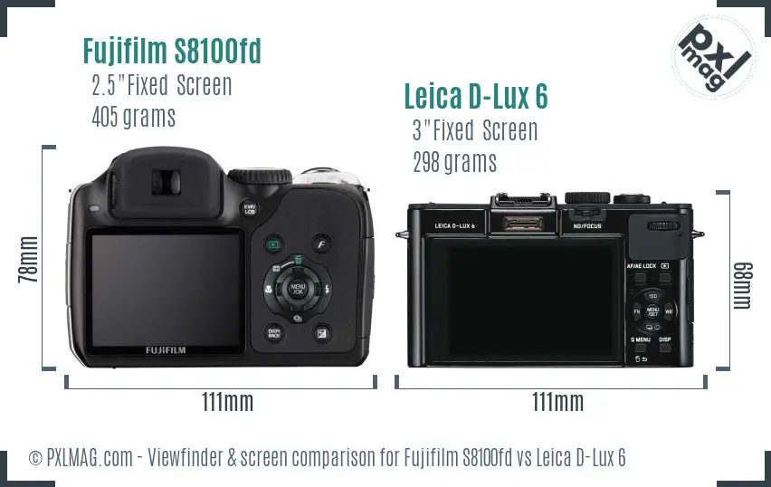 Fujifilm S8100fd vs Leica D-Lux 6 Screen and Viewfinder comparison