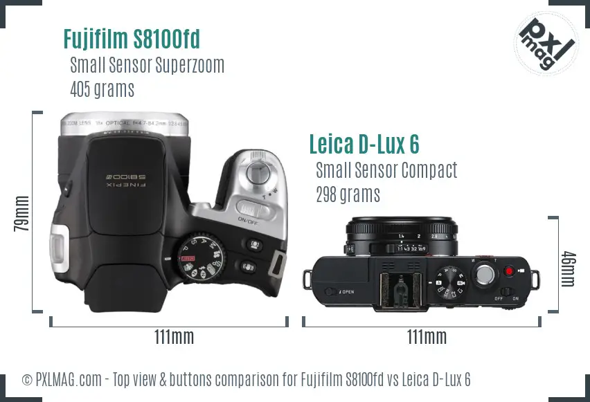 Fujifilm S8100fd vs Leica D-Lux 6 top view buttons comparison